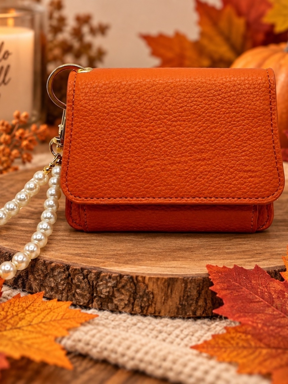 Autumn Wallet w/ Faux Pearl Keychain Strap
